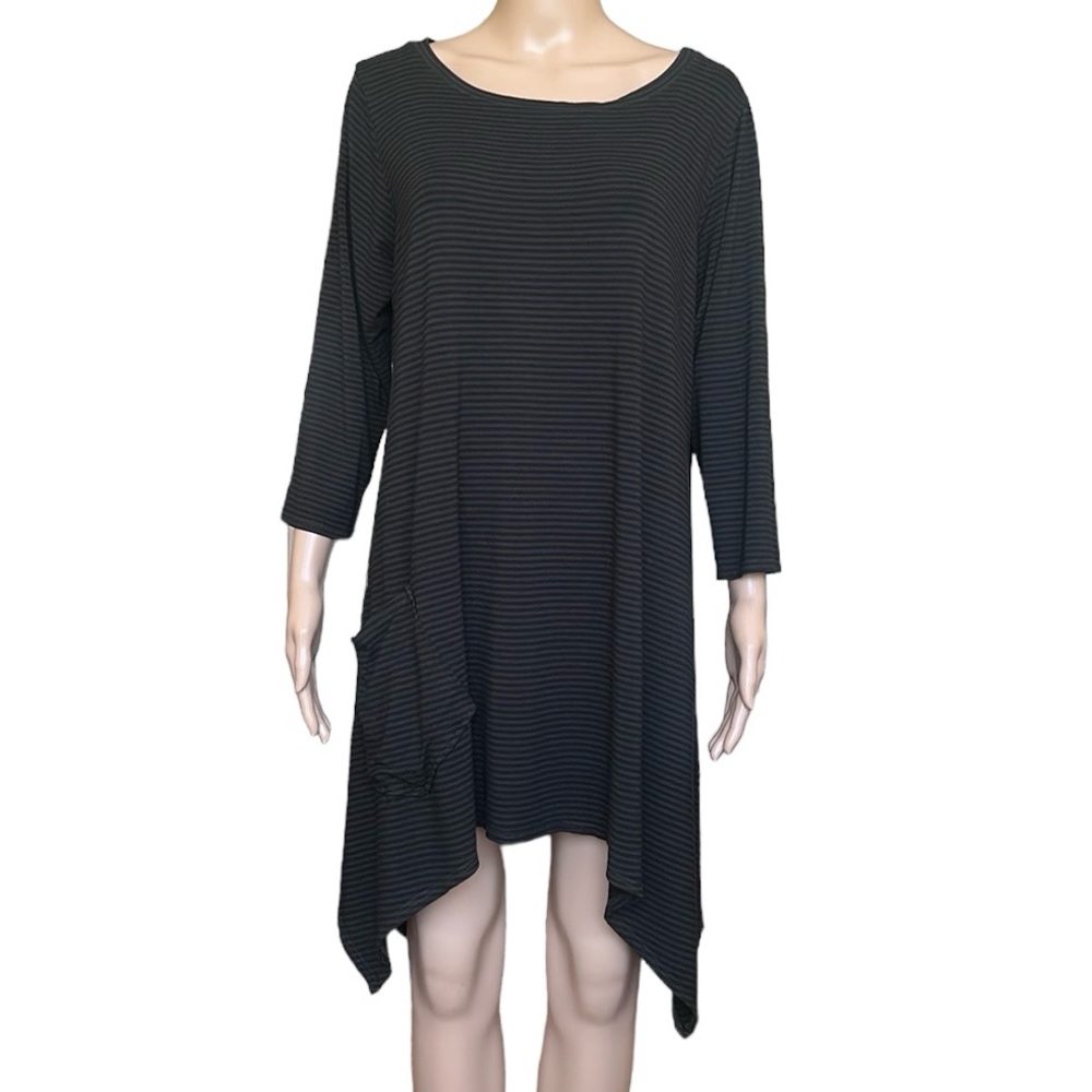 Cut Loose Black Stripe Shirt Tunic Top Lagenlook Soft Stretch Size L